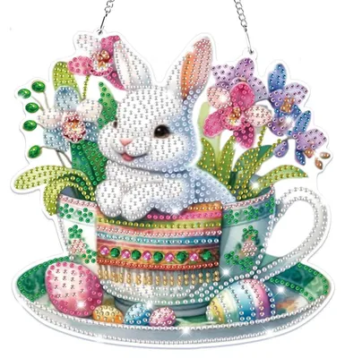 Produktbild von 5D Ostern Diamond Painting Anhänger Kaninchen Bastelset Hängendes Ornament Kinder Erwachsene Geschenk