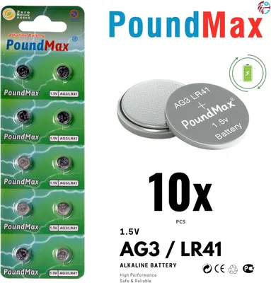 Immagine prodotto di 10 batterie a bottone alcaline AG3 LR41 da 1,5 V senza mercurio - LR736 / L736 / G3 / G3A / 3GA / 192 / GP192 / V3GA / RW87
