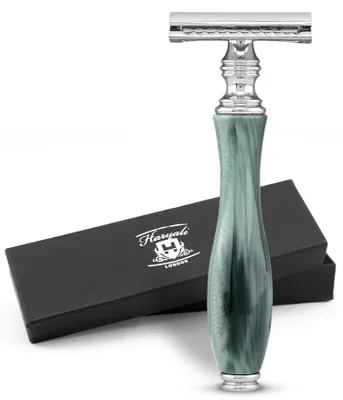 Produktbild von Nassrasierer Rasierhobel mit Doppelklinge für Damen und Herren, Harzgriff, grün pack, Rutschfester, verstellbarer Nassrasierer aus hochwertigem 11cm