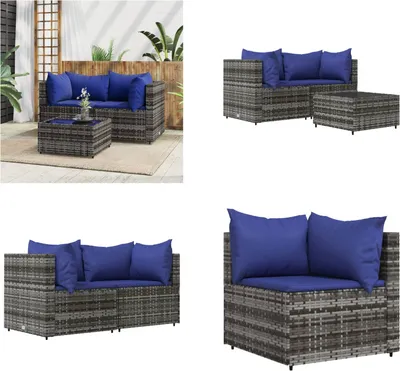 Image de vidaXL 3 pcs. Garden Lounge Set with Coussins Grey Poly Rattan - Garden Lounge Set - Garden Lounge Sets - Outdoor Lounge Set - Lounge Set Terrasse