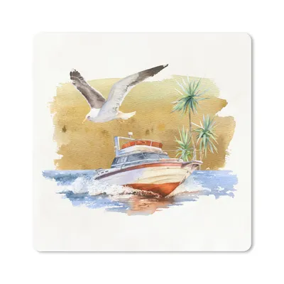 Produktbild von MuchoWow® Mauspad Mousepad Boot - Vogel - Aquarell 20x20 cm - Mousepads - Maus Mat - Pad - Mausunterlage - Desk Mat - Bureauartikeln