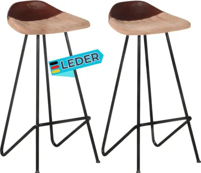 Produktbild von Barhocker MUKE 2er Set Hellbraun Echtleder  | Barstühle Küchenhocker Thekenhocker für Küche Hausbar