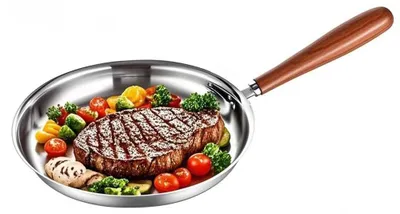 Immagine prodotto di Elzusha - Padella in acciaio inossidabile con manico in legno - 21 cm - Adatta per induzione