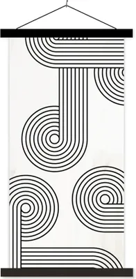 Produktbild von MuchoWow® Textilposter Abstrakt - Schwarz - Weiß - Kreis 60x120 cm mit schwarzem Rahmen - Magnete