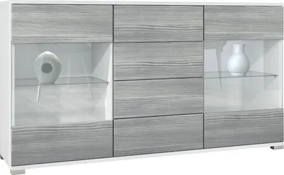 Produktbild von Vladon Sideboard Bari V1, Kommode mit 2 großen Türen und 4 Schubladen, Weiß matt/Avola-Anthrazit (138,5 x 75,5 x 35)