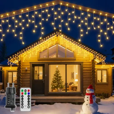 Eisregen-Lichterkette 15 m, 600 LEDs, warmweiß, IP44, Timer