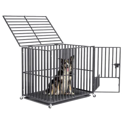 Image de FATIVO Cage pour Grands Chiens L : Cage de transport renforcée avec 3 portes et 4 roulettes, cage métallique pour chien, 95 × 57 × 81 cm
