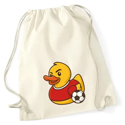 Produktbild von Huuraa Turnbeutel Quietscheente Fußballer Gummiente Fussballspieler 12 Liter Natural Baumwolle Rucksack Geschenkidee