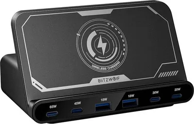 Zdjęcie produktu dla BlitzWolf Blitzwolf BW-S27 160W, 2xUSB-A, 4xUSB-C, 15W wireless charger (black)