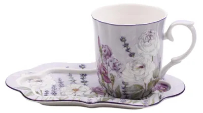 Produktbild von HOME ELEMENTS Porzellanbecher 360 ml mit Untersetzer, Lavendel