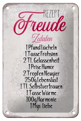 Produktbild von Blechschild Spruch 12x18cm Rezept Freude Zutaten Schild