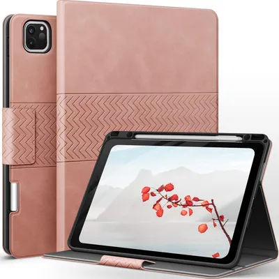 Image de AUAUA Étui pour iPad Pro 12.9 pouces 2022/2021/2020/2018 avec porte-stylo et fonction sommeil/réveil automatique en rose