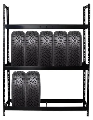Produktbild von Reifenregal TIGER XL | HxBxT 200x150x45cm | 300kg Fachlast | bis zu 18 Reifen auf 3 Ebenen | Schwarz