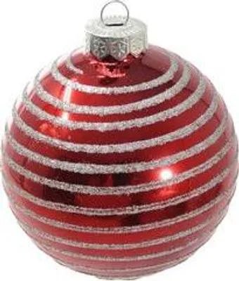 Produktbild von B&S Kugel Glas 8 cm glänzend mit Glitterverzierung | Rot | Glas
