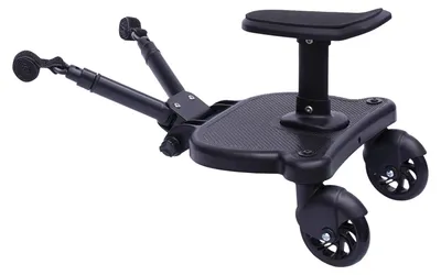 Produktbild von Kinderwagen Mitfahrbrett - Buggy Board mit Sitz - Verstellbar - Passend für die meisten Kinderwagen - Für Kinder 3–6 Jahre - Schwarz
