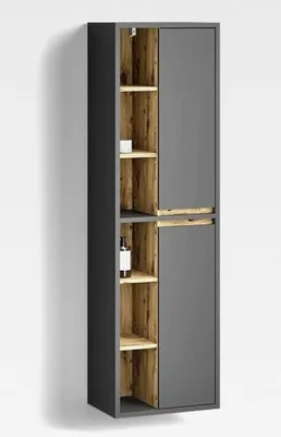 Produktbild von Badschrank Vomano, Anthrazit, 50 x 170 cm mit Türen, und offenen Fächern