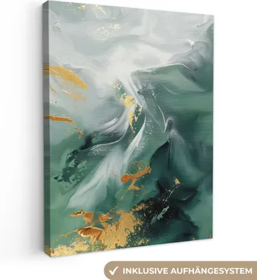 Produktbild von MuchoWow® - Leinwandbilder - Grün - Modern - Marmor - Abstrakt, Wandbild, Wanddeko Bilder Wohnzimmer, 90x120 cm