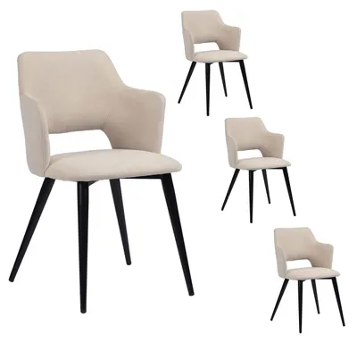 4er-Set Esszimmerstühle mit Armlehnen, Stoffbezug, beige, 47x47x80 cm