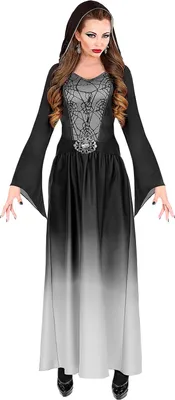 Produktbild von Kleid Gothic Lady schwarz grau Hexe Halloween Kostüm, Groesse:XL