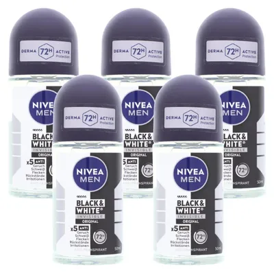 Produktbild von 5 x NIVEA MEN Black & White Invisible Original Deo Roll On je 50ml 72H