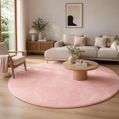 Produktbild von Luxus Super Soft Kunstfellteppich Pearl Rosa Rund, Größe:120 cm Rund, KI-generiertes Bild