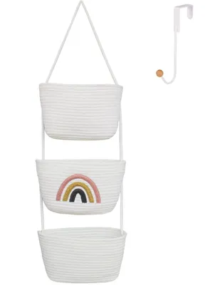 Hängende Aufbewahrungskörbe 3er-Set, Baumwollseil, Regenbogen