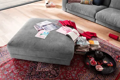 Produktbild von KAWOLA Big Hocker MADELINE Polsterhocker Cord grau