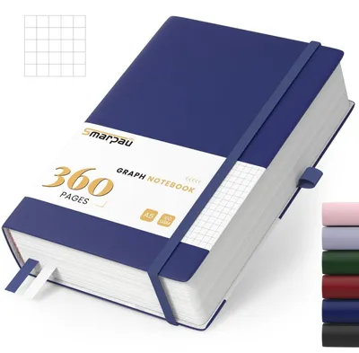 Obrázok produktu pre Zošit A5, čiarovaný, 360 strán, papier 100 g/m², vzhľad kože, tmavomodrá farba, rozmer 14,5 x 21 cm