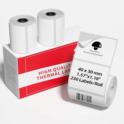 Produktbild von Phomemo 3 Rollen M110 Selbstklebendes Thermoetikettenpapier 40x30mm (1.57"x1.18"), 230 Stücke/Rolle, kompatibel mit M100/M110/M200/M120/M220/M221