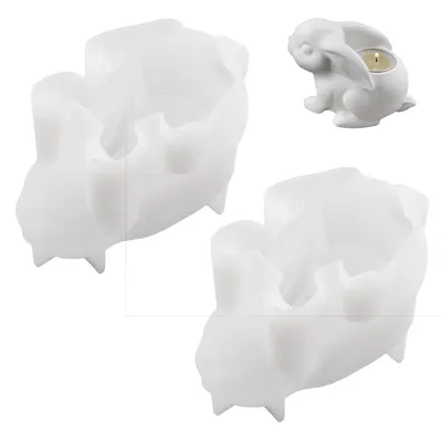 Produktbild von 2pcs Silikonform Hase, Kerzenhalter Ostern Kaninchen Kerzen Gießformen Kerzenform Silikon Hase, 3D Hasenharzformen für Bastelarbeiten, Gips, Kerzen
