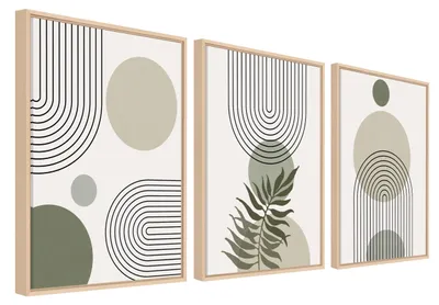 3er-Set abstrakte Leinwandbilder, beige-grün, 40x60 cm