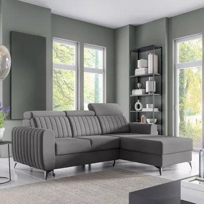 Produktbild von Ecksofa CONNOR I - mit Schlaffunktion, Bettkasten & universeller Ottomane, Dunkelgrau