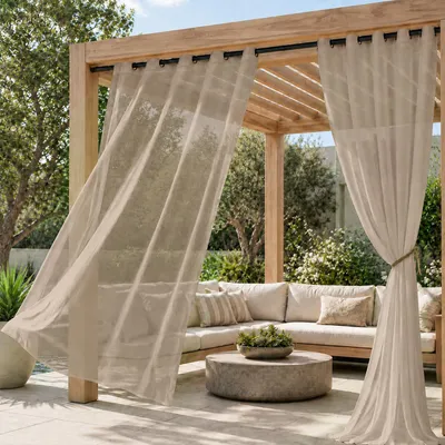 Immagine prodotto di Tenda da esterno con occhielli Tende trasparenti impermeabili Tende da esterno per terrazza, set di 2, 132x244cm/W*H, Khaki