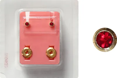 Produktbild von Erstohrstecker Chirurgenstahl vergoldet Sterile Ohrstecker Zarge mit Stein in rot 3mm