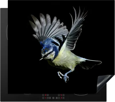 Produktbild von KitchenYeah© Herdabdeckplatte Blaumeise - Vogel - Schwarz , 59x52cm, Küche Deko, Glaskeramikkochfeld Herdabdeckung, Abdeckplatte fùr Kochfeld