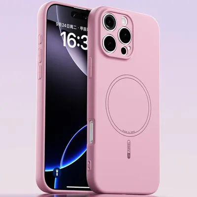 Produktbild von Magnetische Handyhülle für iPhone 16 Pro Max, MagSafe kompatible, Flüssig Silikon Stoßfest Kratzfest Hülle Pink