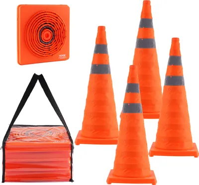 Immagine prodotto di VEVOR coni di sicurezza per il traffico, 4 pz. Coni pieghevoli per il traffico, coni da costruzione con collari riflettenti, coni di avvertimento con sacchetto di conservazione, adatti per il controllo del traffico, parcheggi