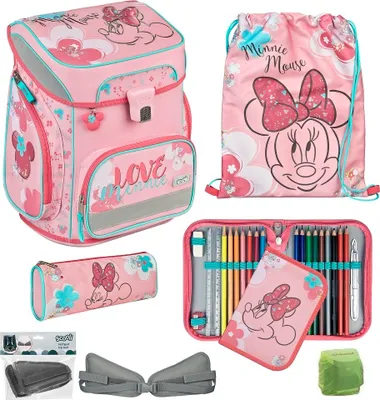 Produktbild von DISNEY MINNIE MAUS Schulranzen Scooli EasyFit 6-teiliges Set mit Hüftgurt und Regenhülle