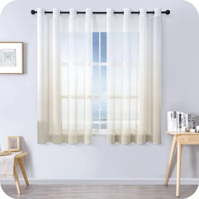 Productafbeelding van Omgoods - Korte Voile Gordijnen met Oogjes Beige 145 x 140 cm Set van 2