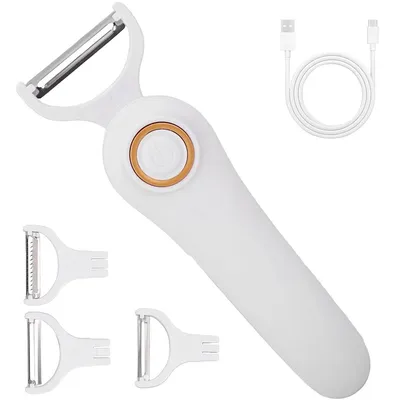 Produktbild von Elektrischer Kartoffelschäler, handlicher Gemüse- & Obstschäler mit 3 austauschbaren Klingen, USB wiederaufladbar, für Birne, Karotte, Gurke
