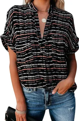 Produktbild von AOISAGULA Damen Sommer Bluse Lose Kurzarm Kurzer Hals Schwarz S