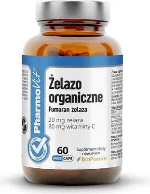 ŻELAZO (20 mg) BEZGLUTENOWE 60 KAPSUŁEK - PHARMOVIT (CLEAN LABEL)
