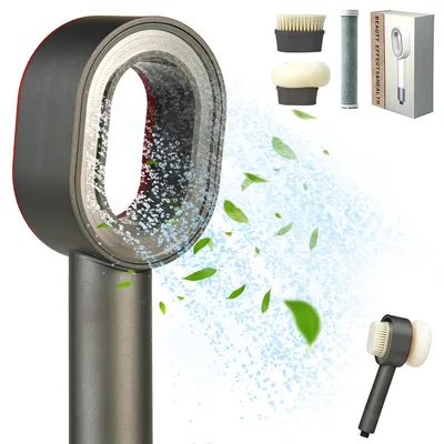 A collage of product images showing a shower head, its accessories, and packaging.