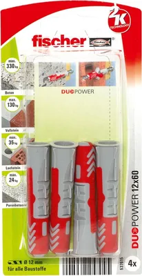 Produktbild von Dübel DUOPOWER 12x60 K (hellgrau/rot, 4 Stück)