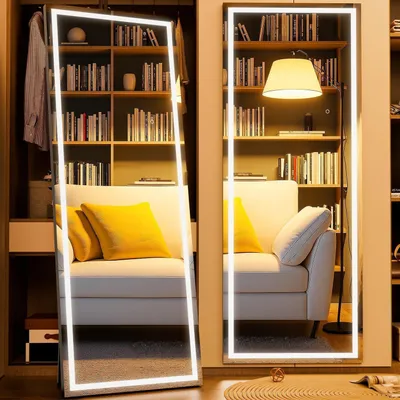 Immagine prodotto di Specchio a figura intera con illuminazione a LED, dimensioni 180x60 cm, specchio da terra, 3 tonalità di luce, dimmerabile, colore nero