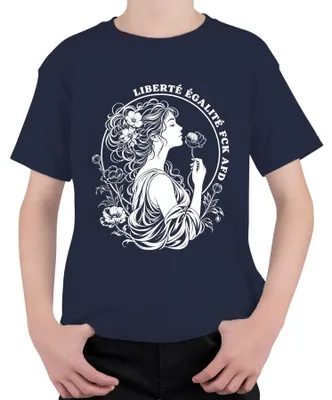 Obrázok produktu pre Tričko s nápisom "Liberté Égalité Fraternité" (Sloboda, rovnosť, bratstvo) a obrázkom, modrej farby, veľkosť 152