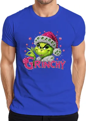 Produktbild von Grinch Bling Glitzer Strass Pink Grün Weihnachten Geschenk lustig Herren T-Shirt, Blau, XL