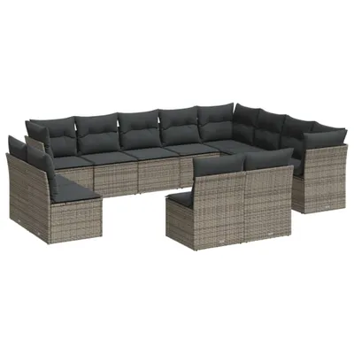 Produktbild von vidaXL 12-tlg. Garten-Sofagarnitur mit Kissen Grau Poly Rattan