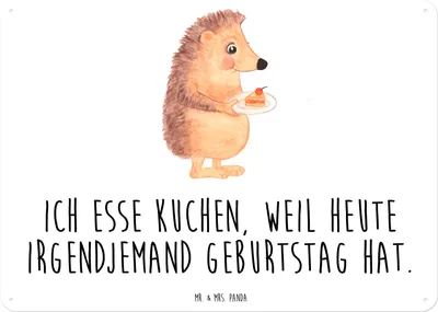 Produktbild von Mr. & Mrs. Panda Wandbild Igel Kuchenstück DIN A3 - Weiß - Geschenk, Backen, tafel, Geburtstagskuchen, Blechschild, Türschild, Lustige Sprüche, Schild, Torte, Kuchen