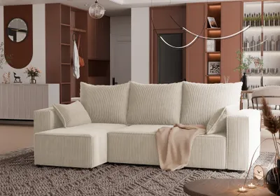Produktbild von 4ALLHOME Ecksofa Cordi mit Schlaffunktion, Couch, Sofa mit Bettkasten, Cord, Eckcouch, L-Form Poso 100 Beige